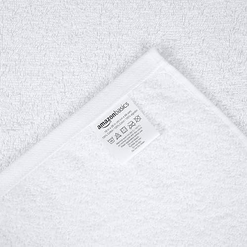 Amazon Basics Soft and Thick Cotton Hand Towels for Bath, Kitchen, Gym, 16 x 26 in, White, 12-Pack thumbnail 6