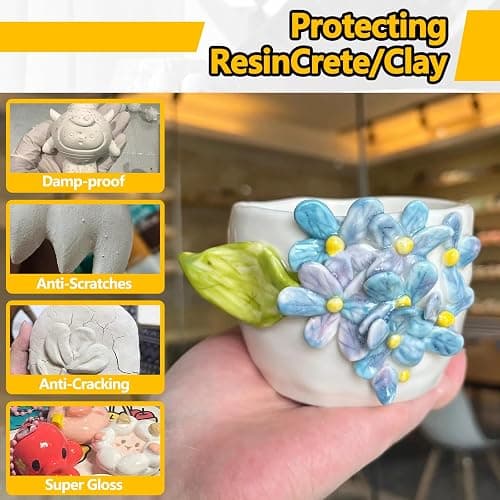 Air Dry Clay Glaze, Clay Varnish for Air Dry Clay/Polymer Clay Sealer, ResinCrete, Varnish for Pottery&Acrylic Paint, Waterproof & Stain Resistant, Design for Air Dry Clay Pottery (Gloss6OZ+Matte6OZ) thumbnail 8