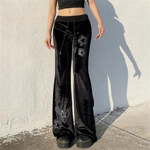 Inpunktoo Y2k Goth Velvet Bell Bottom Pants for Woman Drawstring Flared Punk Low Waisted Wide Leg Lounge Comfy Gothic thumbnail 4