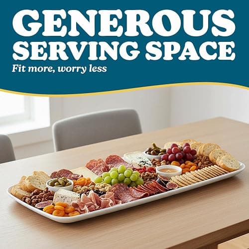 Rectangle White Serving Tray (2-Pack) - 17.5" Disposable Serving Platter for Appetizer, Fruits & Serving Dishes | Perfect Plastic Tray for Party Serveware thumbnail 3