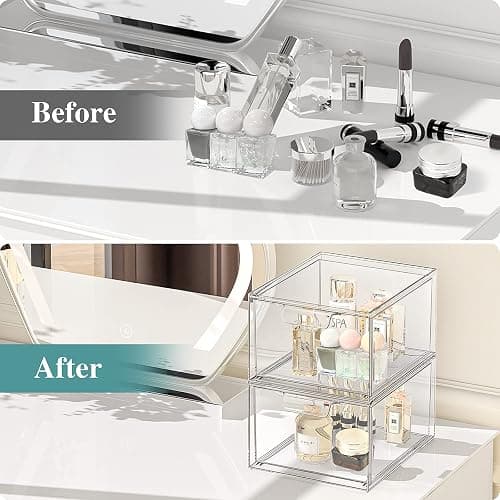 SpaceHacks 2 Pack Stackable Makeup Organizer and Storage, Acrylic Organizers，Clear Plastic Storage Drawer with Handles for Vanity, Undersink, Kitchen Cabinets, Pantry - 2 Pack - Clear thumbnail 4