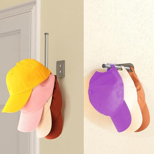 2 Pack Hat Racks for Baseball Caps, Stainless Steel Hat Organizer for Baseball Cap, Hat Holder Storage Organizer, Hat Hanger Strong Adhesive/Wall Drilled for Door, Bedroom, Closet(Light Grey 6 in) thumbnail 2