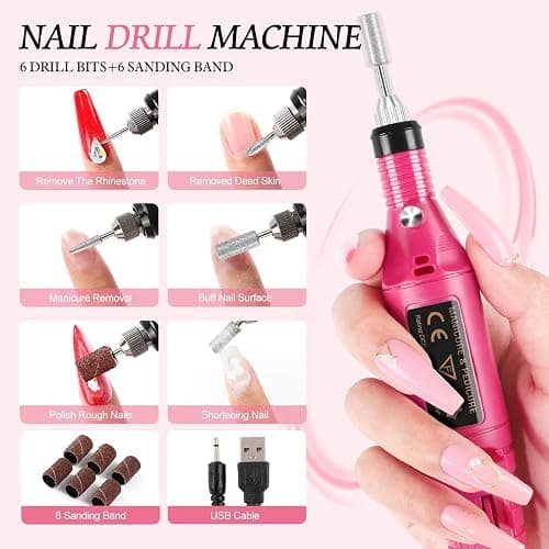 PEACECOLOR 72 Pcs Acrylic Nail Kit with Everything: Gel Nail Polish Kit with U V Light & Drill Machine Acrylic Powders 18Pcs Decoration Powder Base Top Coat Manicure Kit for Beginners Gifts for Women Girl Nail Extension Kit thumbnail 6
