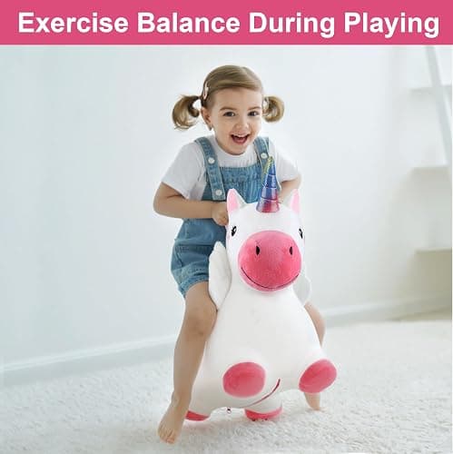 Bouncy Pals Toddler Unicorn Hopper Toy Girl Gift, Outdoor Ride Animal Horse | Kids Inflatable Bouncing Hopping Toy, Baby Plush Bouncer, Birthday Gift for 18 Month 2 3 4 Year Old Child Indoor Yard Outside thumbnail 6