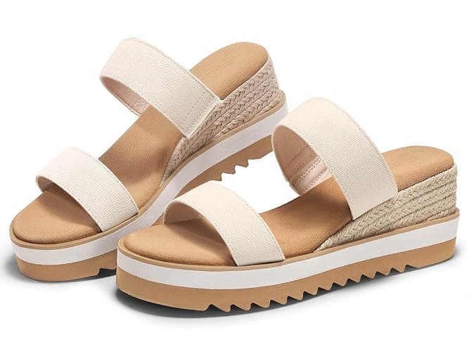 Coutgo Womens Platform Sandals Espadrille Wedge Heels Comfortable Slip on Slides Open Toe Summer Beach Shoes - Image 1