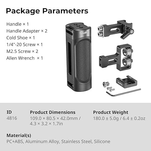 SmallRig Mini Camera Side Handle with NATO and 1/4"-20 Screws Installation Options, for Left and Right Hand, with 1/4"-20 Threaded Holes, Wrist Strap Holes, Cold Shoe, Up and Down Adjustable thumbnail 9