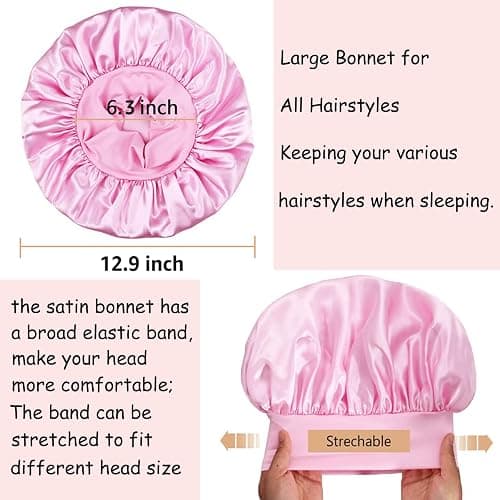 3 Pack Satin Bonnet Silk Hair Bonnet for Sleeping, Sleep Bonnets for Women Large Wide Soft Band Sleep Cap for Curly Hair Braids thumbnail 4