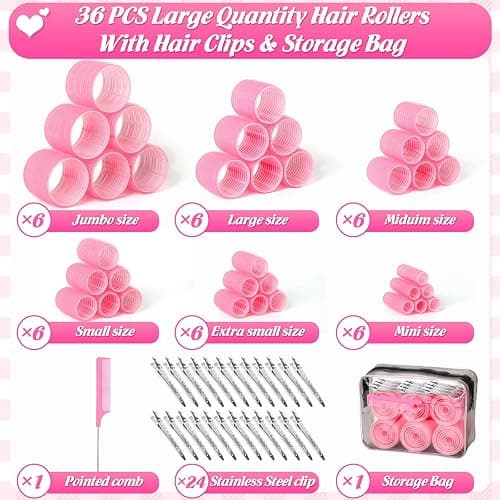 Tetutor 6 Size Hair Rollers for Women, 62 Pcs Rollers Hair Curlers for Long Medium Short Hair, Large Medium Small Self Grip Hair Rollers with 36 Rollers 24 Stainless steel Clips 1 Storage Bag thumbnail 2