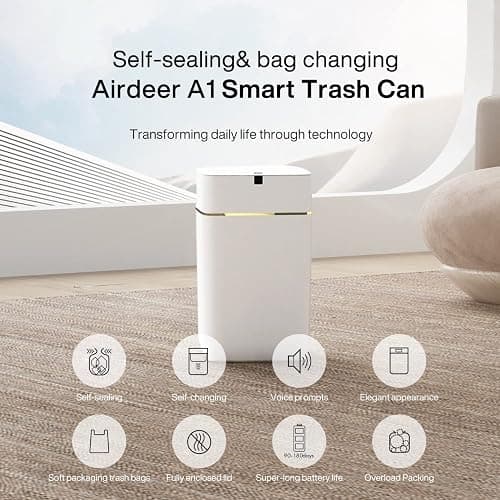Airdeer Automatic Trash Can, 4 Gallon Self Sealing and Self-Changing Smart Trash Can, Motion Sensor, Touchless Garbage can with lid for Kitchen Bathroom Office, 6 Refill Rings(A1, Golden line) thumbnail 4
