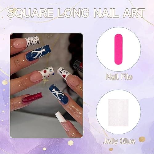 Auroriel 24 Stück Y2K Cherry Press on Nails Lange Kurze Quadratische Fake Nägel Französische Spitze 3D Handmade Full Cover Acrylic Nails für Frauen DIY Party Reusable thumbnail 5
