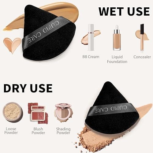CUPID CARE 6 Pcs Triangle Powder Puff with 2 Travel Cases, Setting Powder Puffs for Face, Velour Makeup Puff for Loose Powder Body Powder, Blender Sponge Foundation Blending Sponges Beauty Tools thumbnail 3