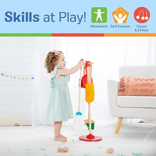 Melissa & Doug Dust Sweep Mop 6-Piece Wooden Cleaning Toy Set | 6 Pcs, Cleaning Pretend Play, Wooden Broom, Mop, Duster, Dustpan, Brush, Toy Storage Stand, Preschool Toys for Kids, Ages 3+ thumbnail 5