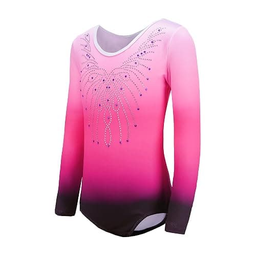 Wuchxiaen Gymnastics Leotards for Girls Set, Gradient Dance Unitards Biketards Outfit with Shorts Hairband thumbnail 2