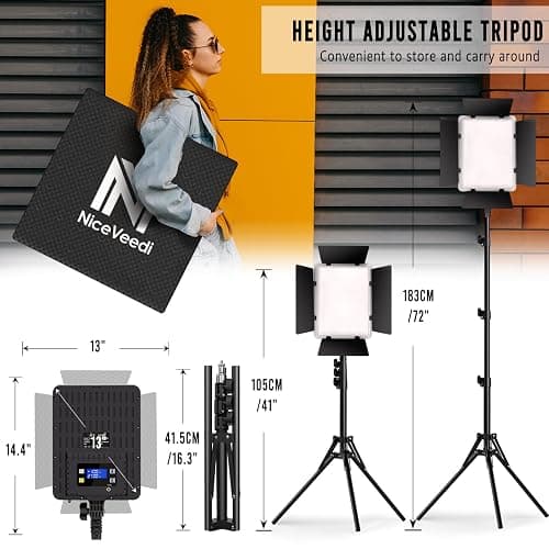 NiceVeedi 2-Pack Photography Lighting Kit, 36W Bi-Color Studio Lights 2700-6500K CRI 95+, Dimmable LED Video Light Kit with Remote Control & 72” Tripod Stand, Lighting for Video Recording/Photography thumbnail 6