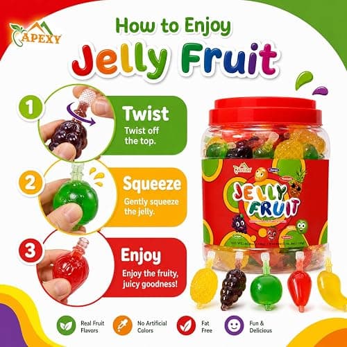 Apexy Jelly Fruit Candy – Assorted Fruit Flavors, Halloween Treat Juicy Chewy Gel Snacks, Kids & Adults Party Favors, Fun Treats for Goodie Bags & Events 46.9oz (1330g) thumbnail 7