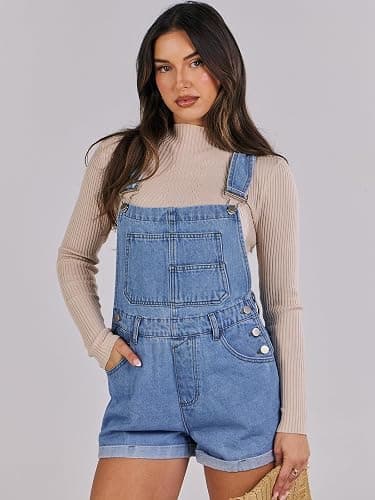 ANRABESS Overalls for Women Denim Shorts Overalls 2026 Summer Casual Loose Fit Adjustable Rompers Jean jumpsuit Bib Shortalls thumbnail 8