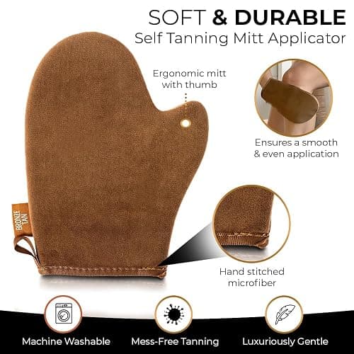 Self Tanning Mitt Applicator with Thumb, Streak-Free Sunless Tanner Glove | Ultra soft velvet, machine washable & reusable, works with tan mousse, lotion or spray, waterproof lining keeps hands clean thumbnail 2
