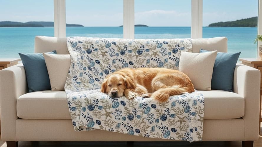 Coastal Ocean Beach Throw Blanket: Soft Plush Velvet Fleece Seashells Hues of Blue Grey on White Accent for Couch or Bed, Colored: Blue Gray Taupe White, 50" x 70" thumbnail 9