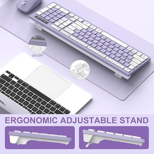Wireless Keyboard and Mouse Combo, Full-Sized Wireless Keyboard and Adjustable DPI Mouse, 2.4GHz USB Receiver, Silent Keyboard and Mouse for PC, Windows, MAC, Desktop, Laptop(Purple) thumbnail 4