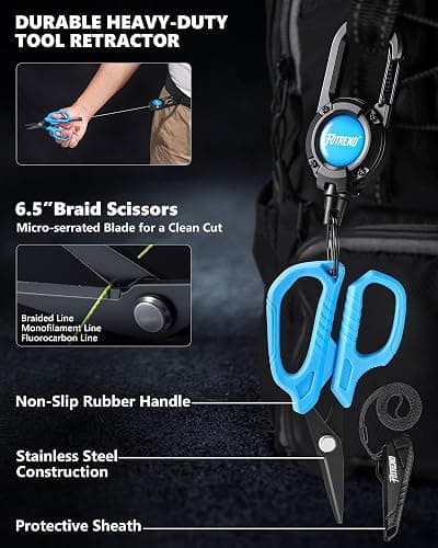 Fishing Tool Kit, Fishing Gear - Fishing Plier with Sheath, Fillet Knife, Fishing Scissors, Fish Lip Gripper, Tool Retractor, Keychain Bottle Opener, Fishing Gifts for Men thumbnail 4