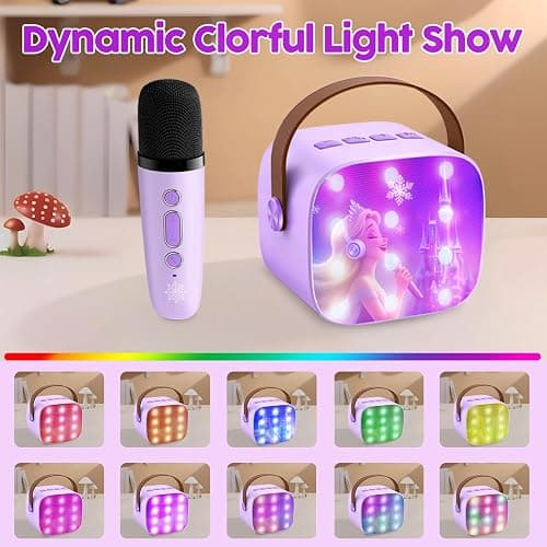 Kids Karaoke Machine for Kids Frozen Toys for Girl Gift, Mini Karaoke Machine With 2 Wireless Microphones Ages 3,4,5,6,7,8,9,10,11,12+ Year, Microphone for Kids Christmas or Birthday Toy Gift (Purple) thumbnail 5