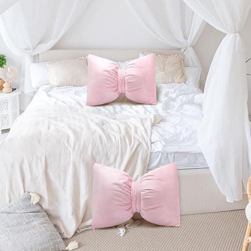 Beeveer 2 Pcs 12 x 18 Inch Bow Pillow Coquettish Throw Pillow Big Bow Shaped Cushion Velvet Coquette Decor Cushion for Room School Nursery Bed Sofa Couch Holiday Car Decor(Pink) thumbnail 6