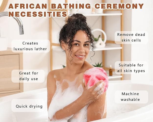 2 Pack African Net Sponge Exfoliating Body Scrubber Bath Sponge for Daily Use (Pink + Deep Purple) thumbnail 4