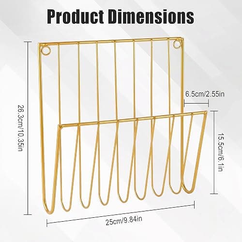 Pipigaty 2-Pack Wall Magazine Rack, Gold Metal Mail and File Organizer | Durable gold metal rack holds magazines and mail while adding a modern accent to offices, bathrooms and living rooms thumbnail 2