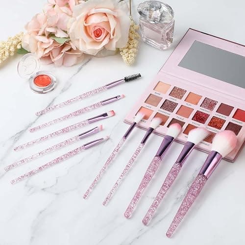 10 PCS Glitter Crystal Makeup Brush Set Cute Makeup Brushes Bling Professional Concealer Eye Shadow Eyeliner Blush Lip Blending Synthetic Brushes Tools Kit Face Cosmetics Blending Brushes for Women thumbnail 5