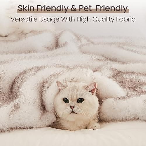 L'AGRATY Faux Fur Throw Blanket: 60''x 80'' Luxury Fluffy Plush Thick Faux Fur Blanket for Bed Couch Sofa - Cozy Soft Fuzzy Blankets for Women Man: Minky Couture Decoration Blanket (White Beige) thumbnail 8
