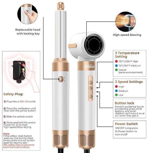 UKLISS Hair Dryer Brush 7 in 1，110000 RPM Hair Dryer with Diffuser for Curly & Twisted Hair Professional Ionic Brush Blow Dryer for Salon-Quality Styling, White Gold thumbnail 7