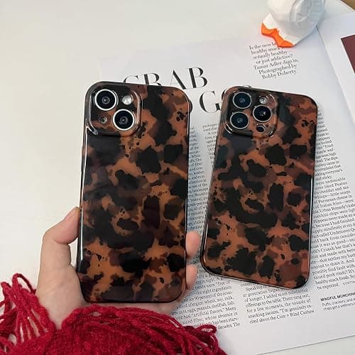 aaknhen Tortoise Shell Phone Case Compatible for iPhone 13 Retro Leopard Cheetah Print Chic Animal Pattern Flexible Soft TPU Protective Cool Girls Amber Brown Protective Cover(for iPhone 13) thumbnail 3