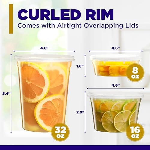 Supreme Deli Plastic Storage Containers with Lids 8oz, 16oz, 32oz [8 sets of each - 24 combo pack] Reusable Food Containers - Microwavable & Freezer friendly - Dishwasher safe - Secure fitting Covers thumbnail 3