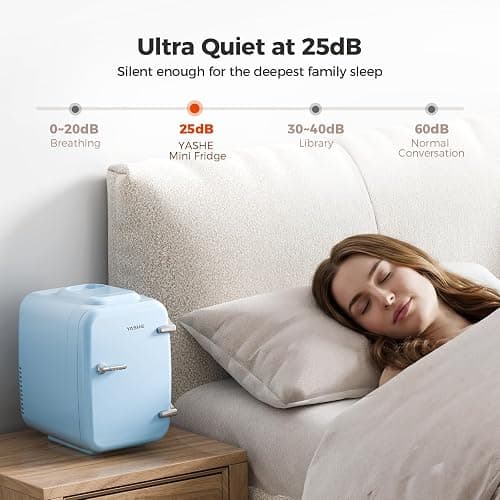 YASHE Mini Fridge, 4 Liter/6 Can Mini Makeup Fridge, 110V AC/ 12V DC Portable Thermoelectric Cooler&Warmer for Skincare, Drink, Cosmetic, Medicine, Small fridge for Bedroom, Office, Dorm, Car, Blue thumbnail 7