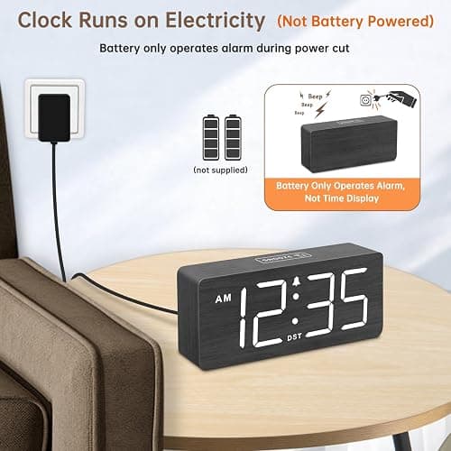 DreamSky Wooden Digital Alarm Clock for Bedroom - Loud Alarm Clock for Heavy Sleepers with Volume Control, Desk Clocks for Living Room with Large Numbers, Dimmer, DST, Wood Decor (Plug in Clock) thumbnail 3