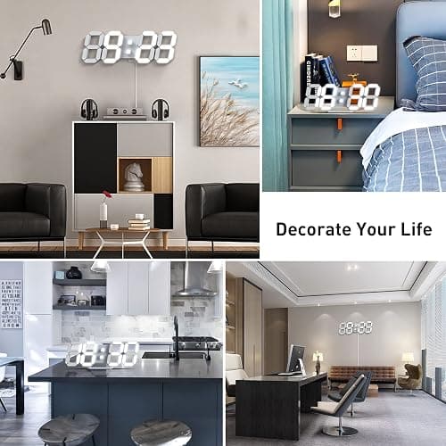 EDUP HOME 3D LED Digital Wall Clock/Desk Alarm Clock with Remote Control for Kitchen Bedroom Office, 9.7" LED Night Light Decor Clock Adjust Brightness 12H/24H Time Date Temperature, Great Gift thumbnail 7