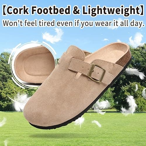Maxome Women's Clogs Soft Suede Clogs for Women Cork Footbed Mules for Women Slip on Sandals Comfort Casual Arch Support Lightweight Slippers for Indoors and Outdoors Activities thumbnail 5