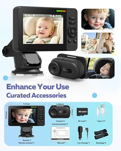 Elzeeo Wireless Baby Car Camera with 1080P Advanced Night Vision and 32H Battery, No Wi-Fi Needed Easy Setup Car Baby Monitor with Video Recording Adjustable Angle, Newborns Travel Essentials Gifts thumbnail 7