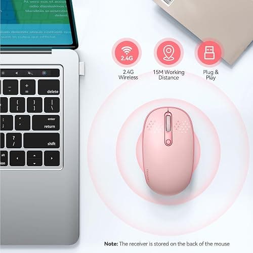 TECKNET Wireless Mouse, 2.4G Quiet Computer Mouse with USB Receiver, 4 Buttons Portable Cordless Mice for Chromebook, Laptop, PC, Mac, 800/1200/1600 DPI - Pink - Pink thumbnail 2