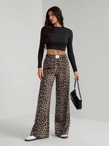 GORGLITTER Women's Cheetah Print Pants Leopard Wide Leg Sweatpants | Straight Leg Sweats, Elastic High Waisted Pants, Animal Print Trousers, Baggy Bottom, Fall Outfits thumbnail 7