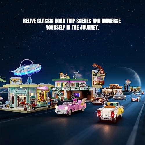 Lumibricks Interstellar-Diner Lighting-Building-Bricks City Set - 2188 Pcs Road UFO Drive-in Restaurant Modular Collection LED Light Space Car Restaurant Set for Adults and Travelling Enthusiasts thumbnail 7