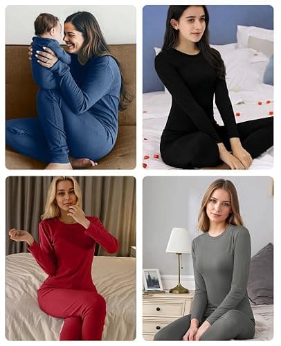 Sampeel Thermal Underwear for Women Long Johns with Fleece Lined Long Sleeve Shirt Legging Lounge Set Cold Weather Top Bottom thumbnail 5