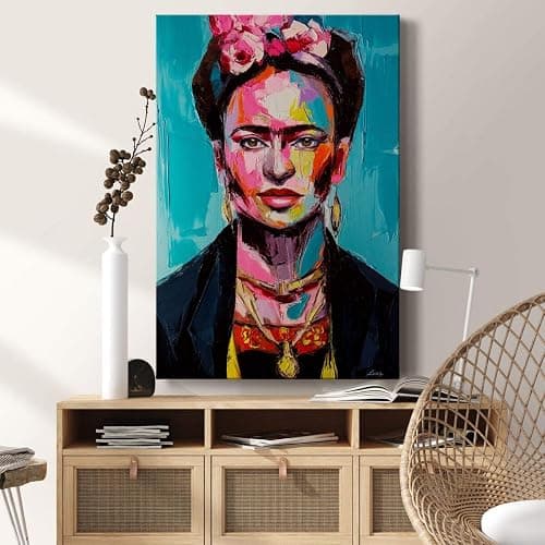 WEXFORD HOME Frida Kahlo Portrait Wall Art, Brightly Colored Spanish Artwork, Modern Mexican Decorations, Premium Gallery Wrapped Canvas, Ready to Hang, 12 in H x 18 in W, Made in America thumbnail 4