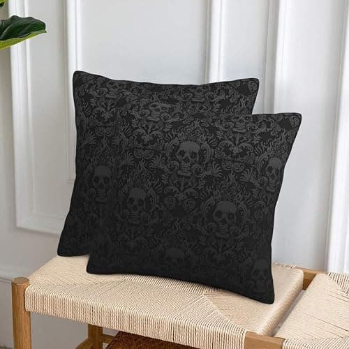 NHJMH Gothic Black Skull 2 Pack Throw Pillow Covers Square Sofa Cushion Cover Home Living Room Bedroom Bed Case Office Waist Protection Car Lumbar Cover, 18 x 18-Inch (A238) thumbnail 2