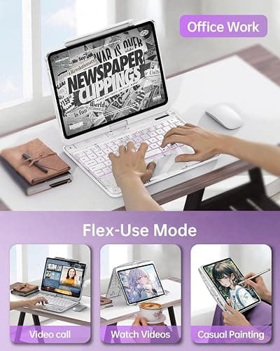 Intermerge Transparent Case with Keyboard for iPad Air 11"(M4/ M3/ M2, 2026/2025/ 2024), Air 5th/4th, Pro 11" 2022-2018, 360° Swivel Multi-Touch Trackpad, 7-Color Backlit, Pencil Holder, Frost Pulse thumbnail 7