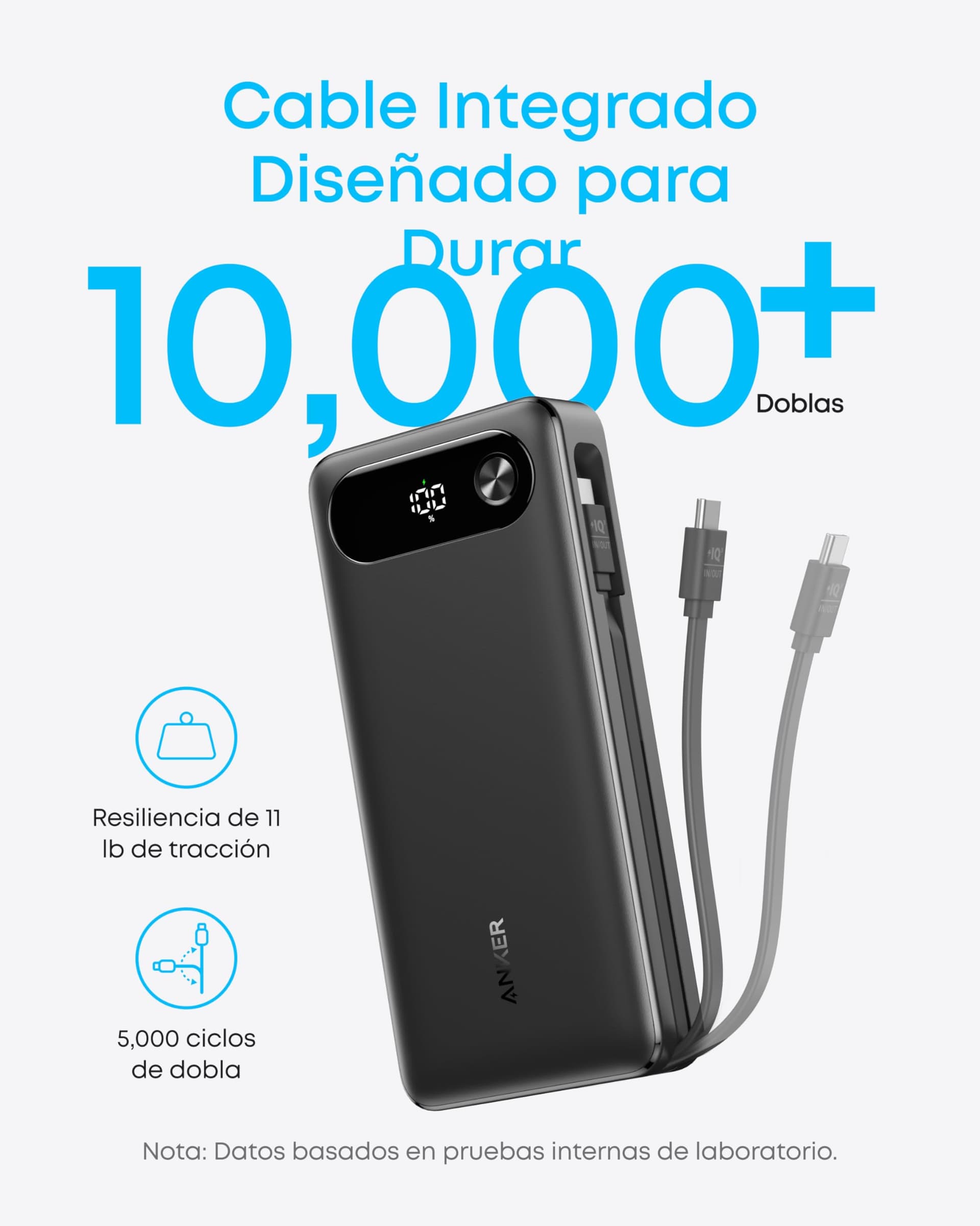 Anker Power Bank 20,000mAh, batería portátil para Viajes con Cable USB-C Integrado, Carga rápida 87W con 3 Puertos, Compatible con MacBook, iPhone 16/15, Samsung, Switch y más thumbnail 5