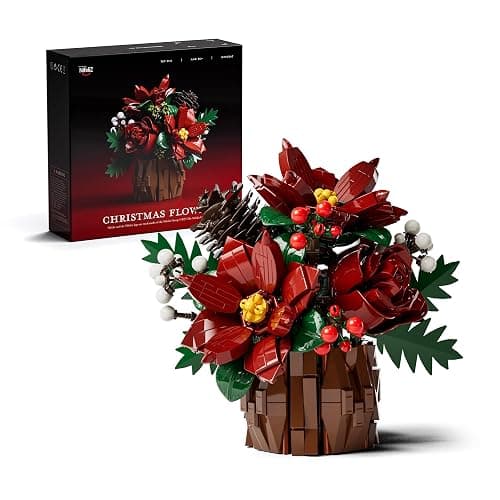 Nifeliz Poinsettia Flowers Building Set, Artificial Poinsettia Floral Arrangement for Adults, Tabletop Flower Decor for Home or Desk Display (767 PCS, NF10347) - Image 1