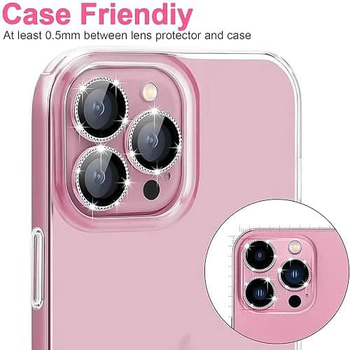 Oelrstfe Camera Film for iPhone 15 Pro/15 Pro Max, Rear Lens Protection Tempered Glass, HD Clear Lens Screen, 9H Hardness Anti-Scratch Ultra Resistant Glitter Camera, Pink thumbnail 6