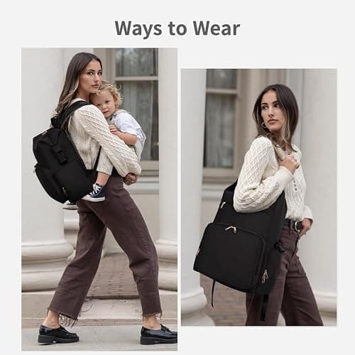 CEI-CEI Neoprene Diaper Bag Backpack with Changing Pad, Large Newborn Baby Maternity Bags Travel Tote with Insulated Pockets (Black) thumbnail 3