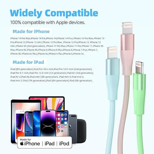 iPhone Charger 3Pack 10 FT Apple MFi Certified Lightning Cable Fast Charging iPhone Charger Cord Compatible with iPhone 14 13 12 11 Pro Max XR XS X 8 7 6 Plus SE iPad and More thumbnail 7